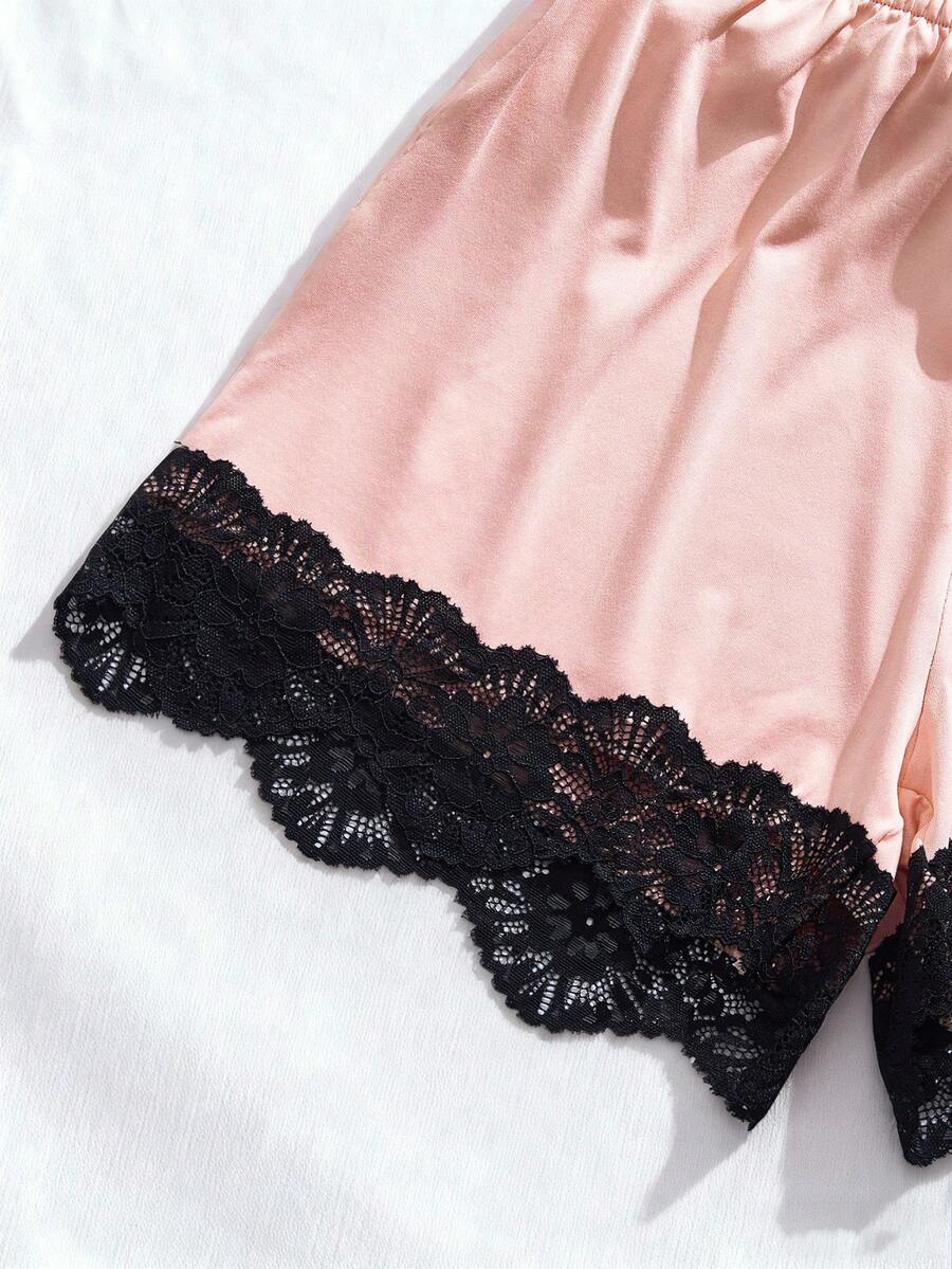 SHEIN طقم لانجري قطعتين بتطريز دانتيل وتوب مكشكش