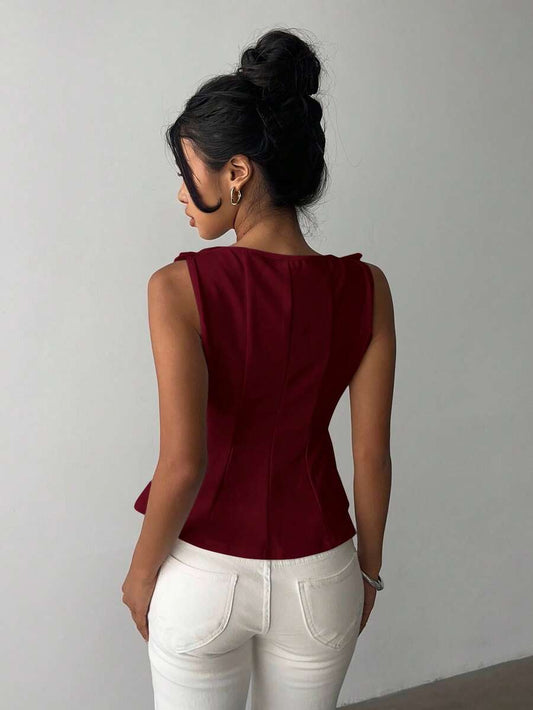SHEIN Aloruh بلوزة أنيقة بدون أكمام بتصميم بسيط بلون عنابي
