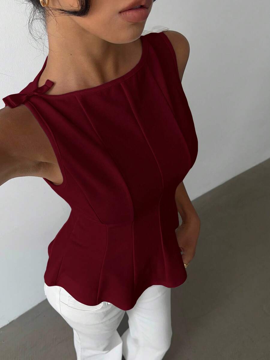 SHEIN Aloruh بلوزة أنيقة بدون أكمام بتصميم بسيط بلون عنابي