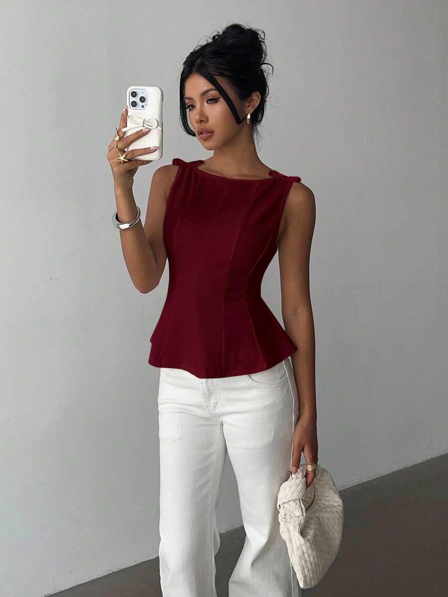 SHEIN Aloruh بلوزة أنيقة بدون أكمام بتصميم بسيط بلون عنابي