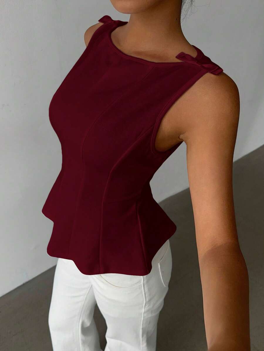 SHEIN Aloruh بلوزة أنيقة بدون أكمام بتصميم بسيط بلون عنابي