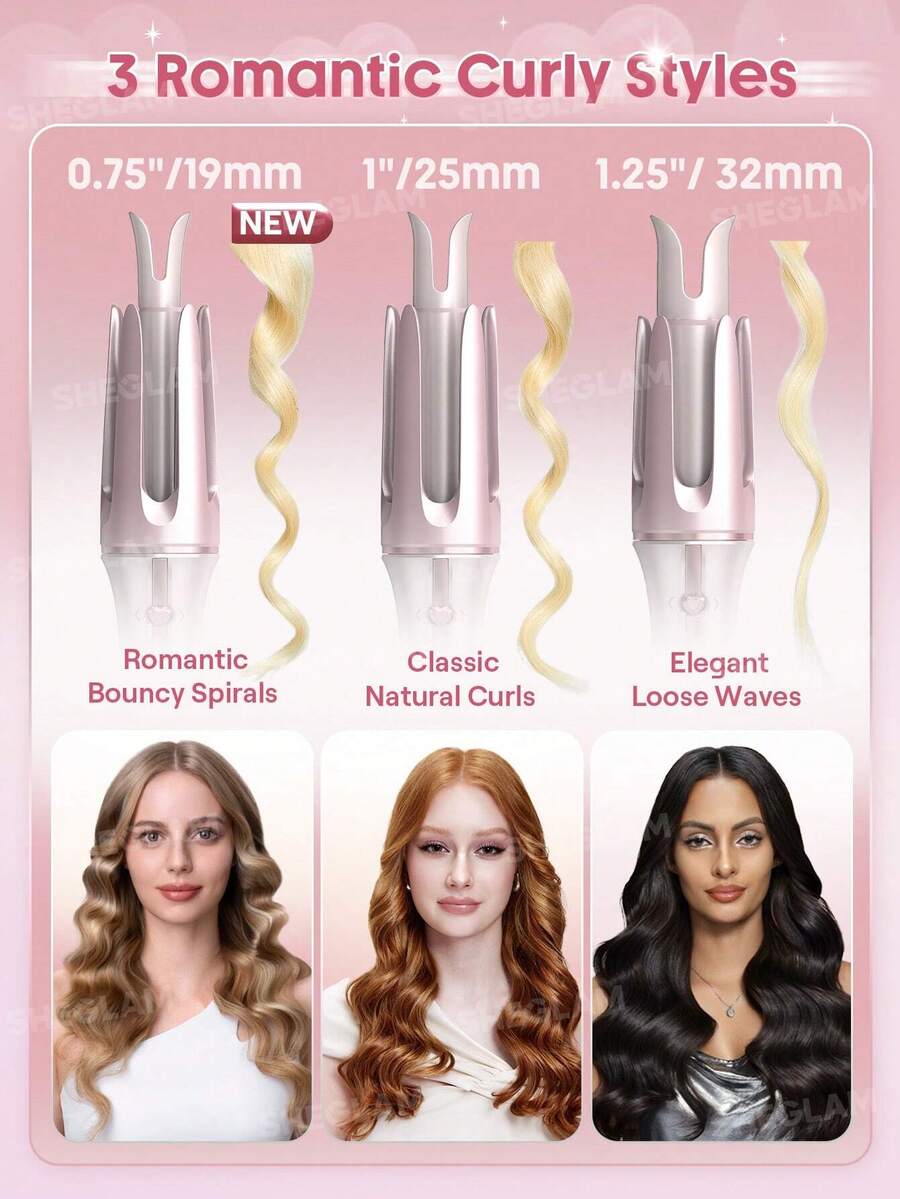 SHEGLAM HAIR مكواة تجعيد الشعر الأوتوماتيكية مع 3 درجات حرارة تجعيد سريع