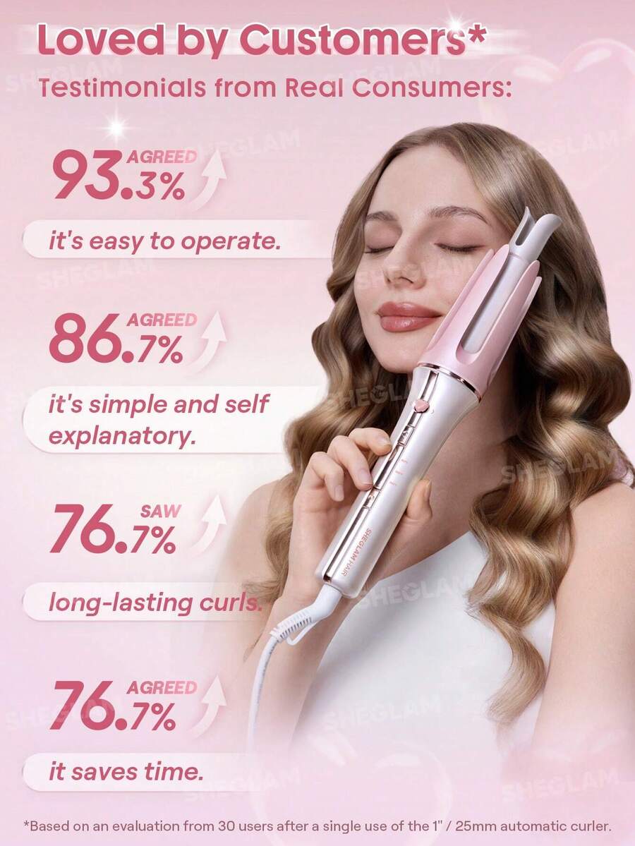 SHEGLAM HAIR مكواة تجعيد الشعر الأوتوماتيكية مع 3 درجات حرارة تجعيد سريع