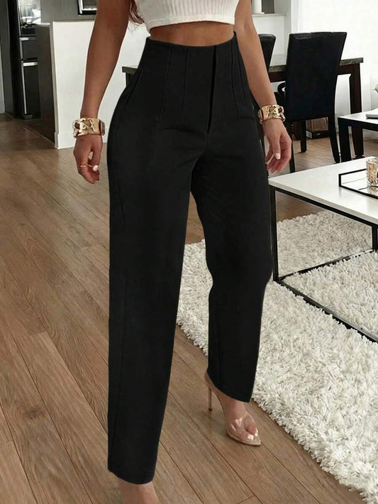 SHEIN بنطلون أسود ضيق بجيوب جانبية مطوية بتصميم أنيق وكاجوال