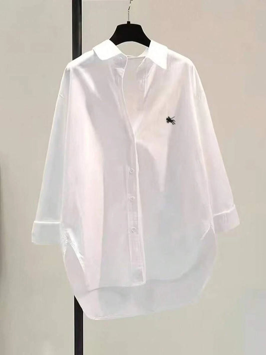 SHEIN قميص نسائي أبيض مطرز بفارس