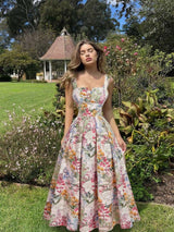 SHEIN MOD فستان أنيق بحزام خصر وطبعة زهور بأشرطة سميكة