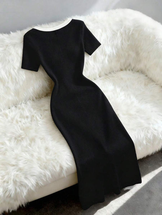 SHEIN Franclia فستان كاجوال مخطط بخطوط رأسية وأزرار أمامية بذيل مشقوق