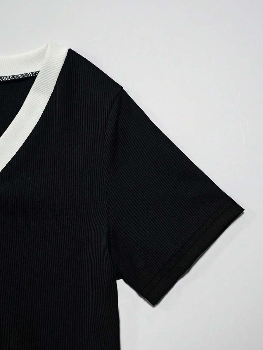 SHEIN Franclia فستان كاجوال مخطط بخطوط رأسية وأزرار أمامية بذيل مشقوق
