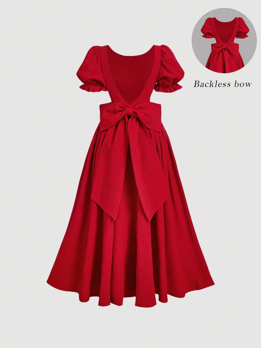 SHEIN MOD فستان أحمر بظهر مكشوف بطراز بوهيمي