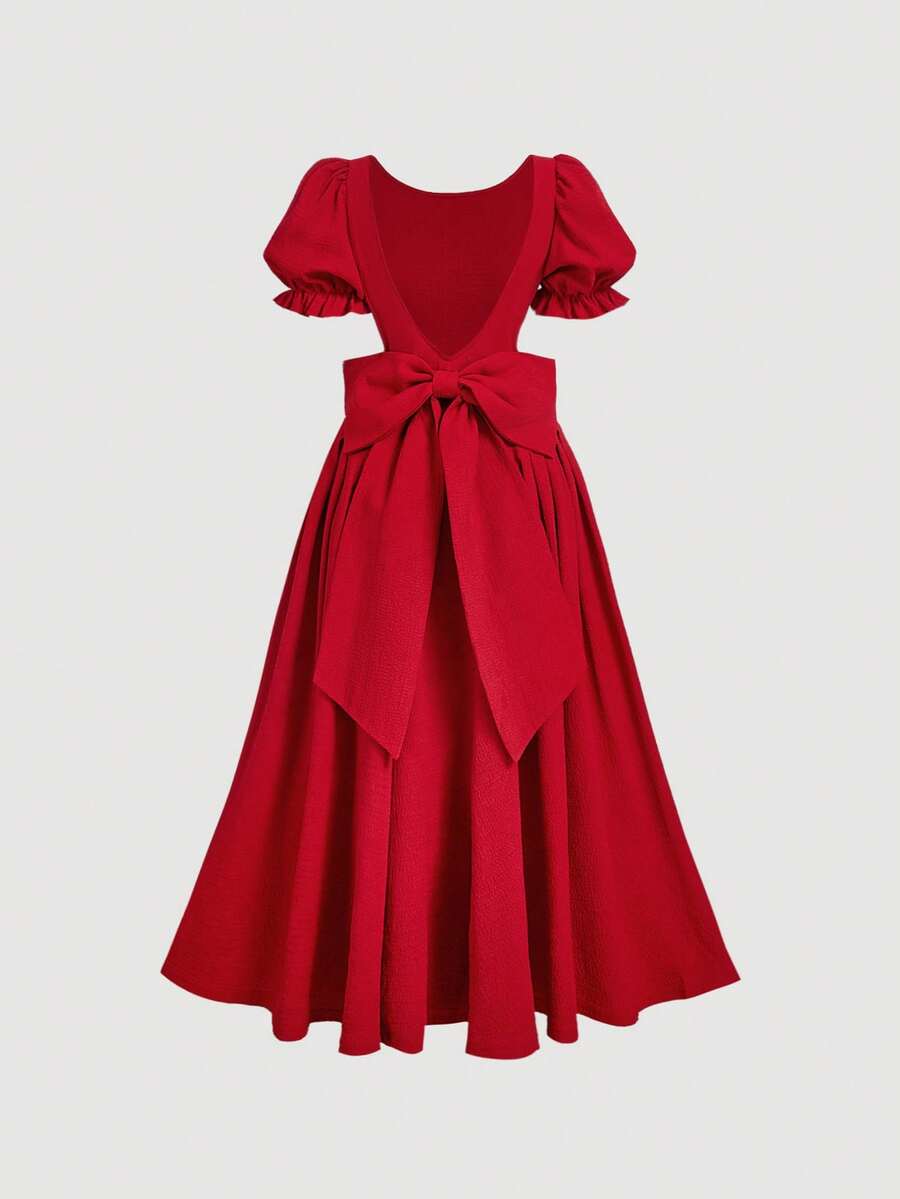 SHEIN MOD فستان أحمر بظهر مكشوف بطراز بوهيمي