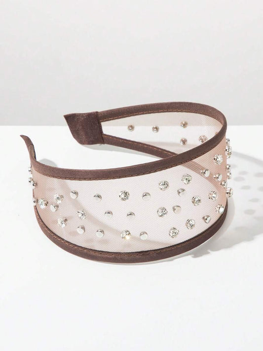 SHEIN شريط رأس عريض بنمط كوري شبكي مزين راين وزخارف معدنية