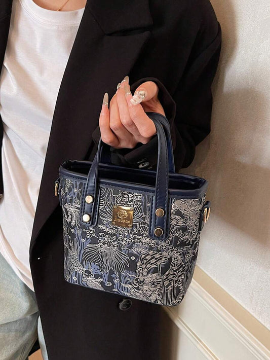 SHEIN حقيبة سطل صغيرة مطرزة بالطراز الصيني