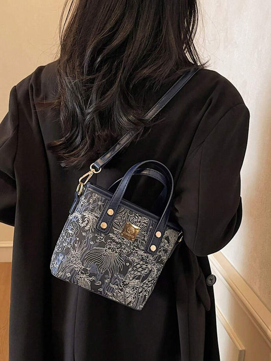 SHEIN حقيبة سطل صغيرة مطرزة بالطراز الصيني