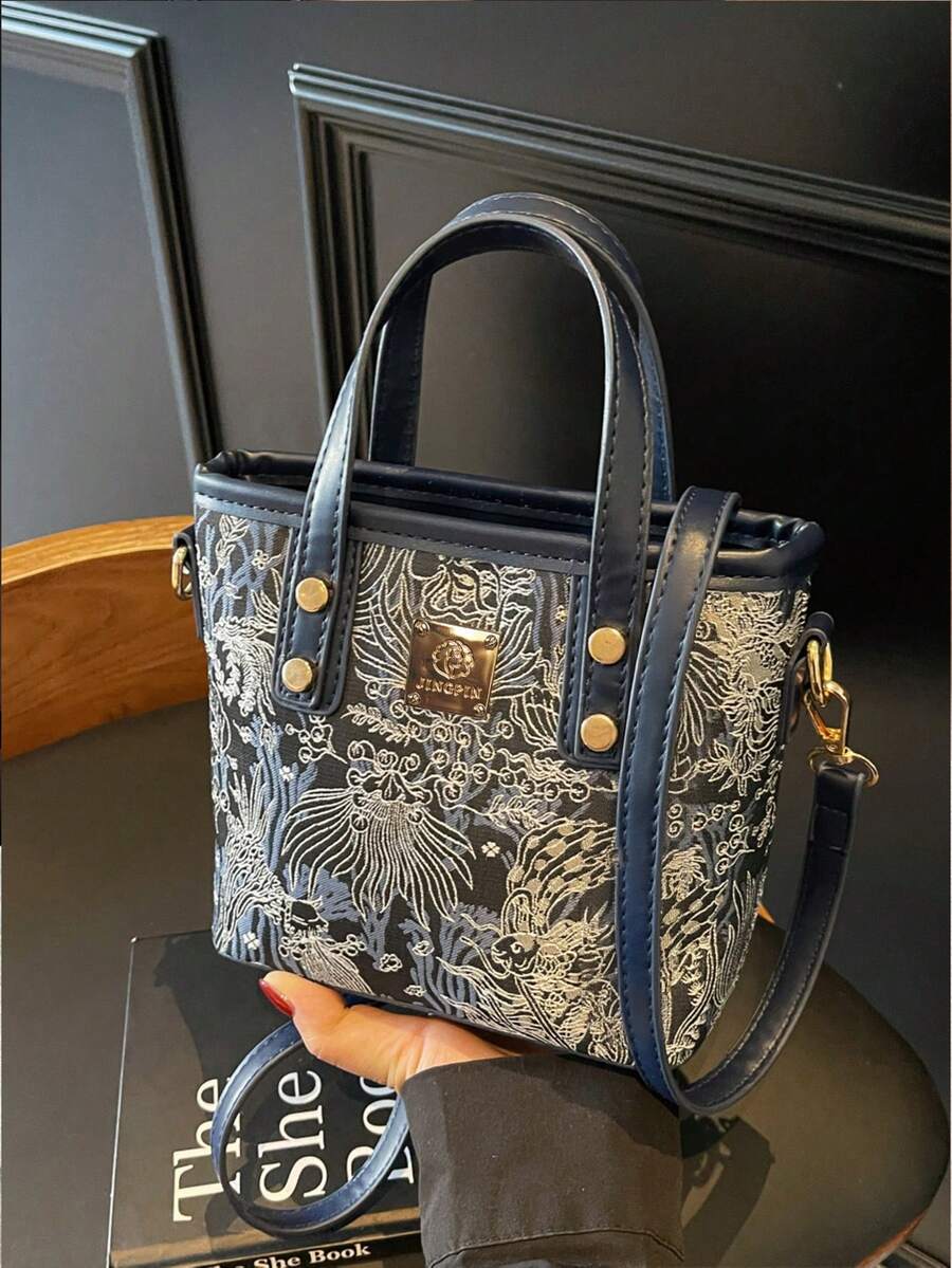 SHEIN حقيبة سطل صغيرة مطرزة بالطراز الصيني