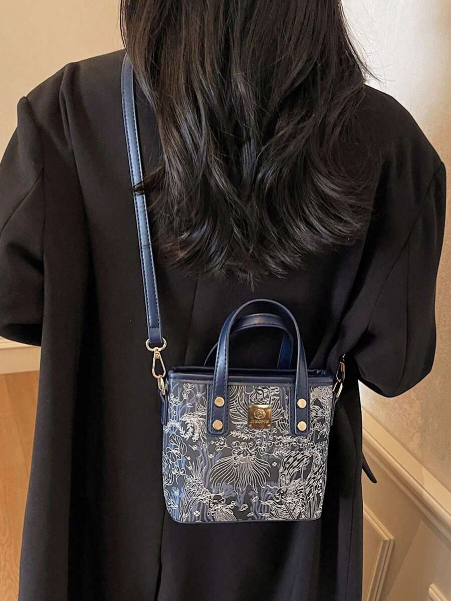SHEIN حقيبة سطل صغيرة مطرزة بالطراز الصيني