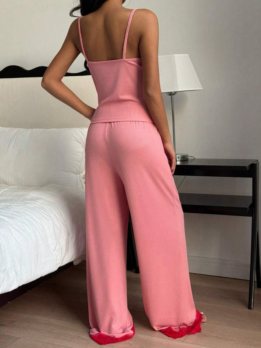 SHEIN Miss Vinta طقم بيجامة من الدانتيل بطراز أوروبي وأمريكي جذاب