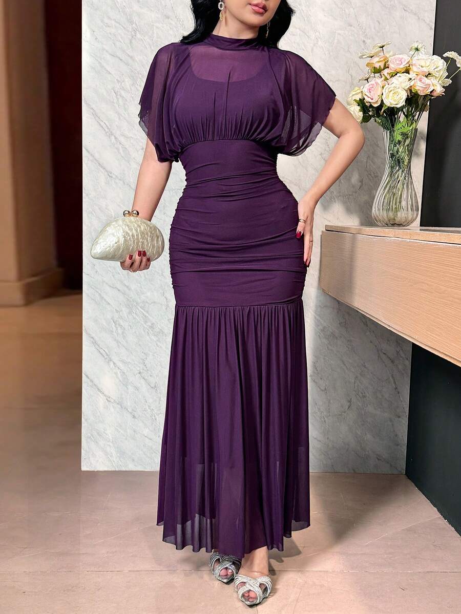 SHEIN Feyla فستان كوكتيل مطوي شفاف بخصر ضيق وقصة أنيقة