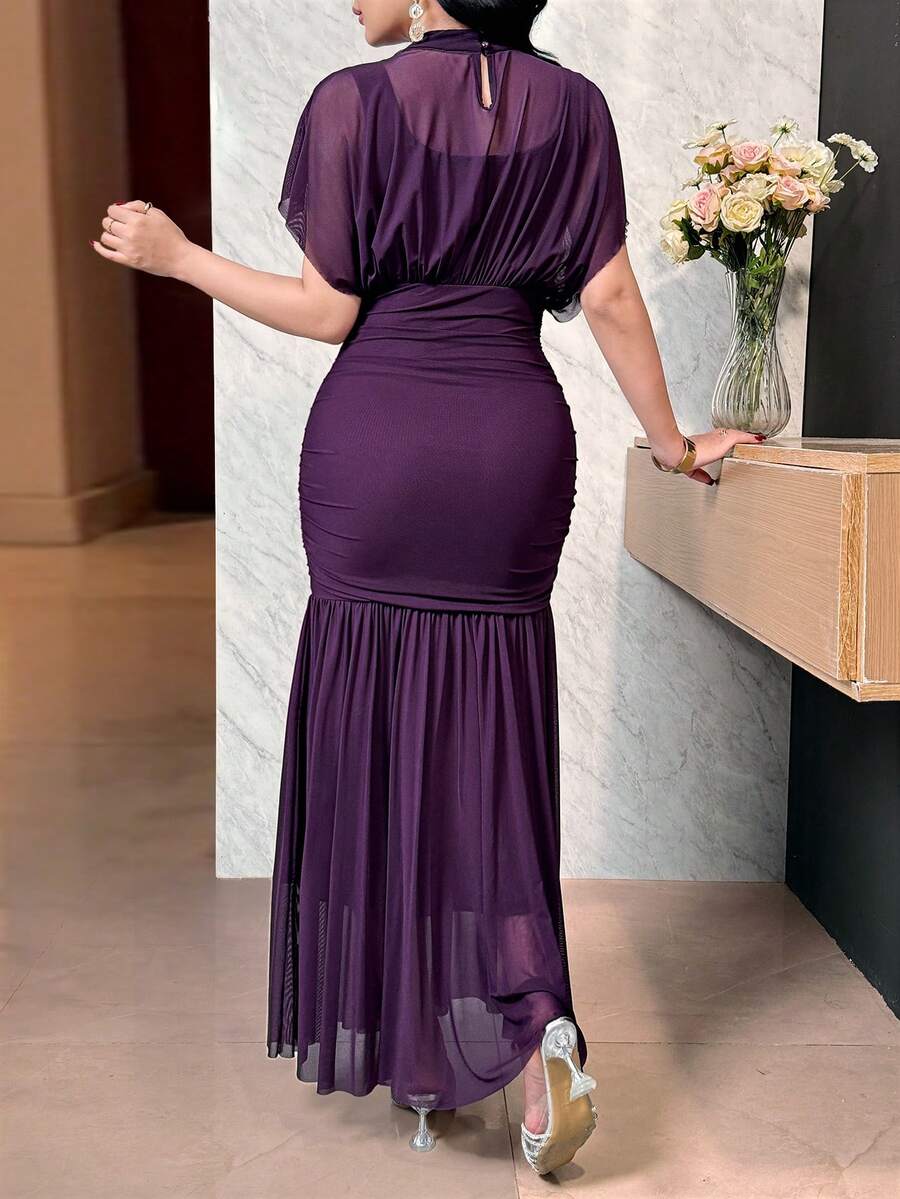 SHEIN Feyla فستان كوكتيل مطوي شفاف بخصر ضيق وقصة أنيقة