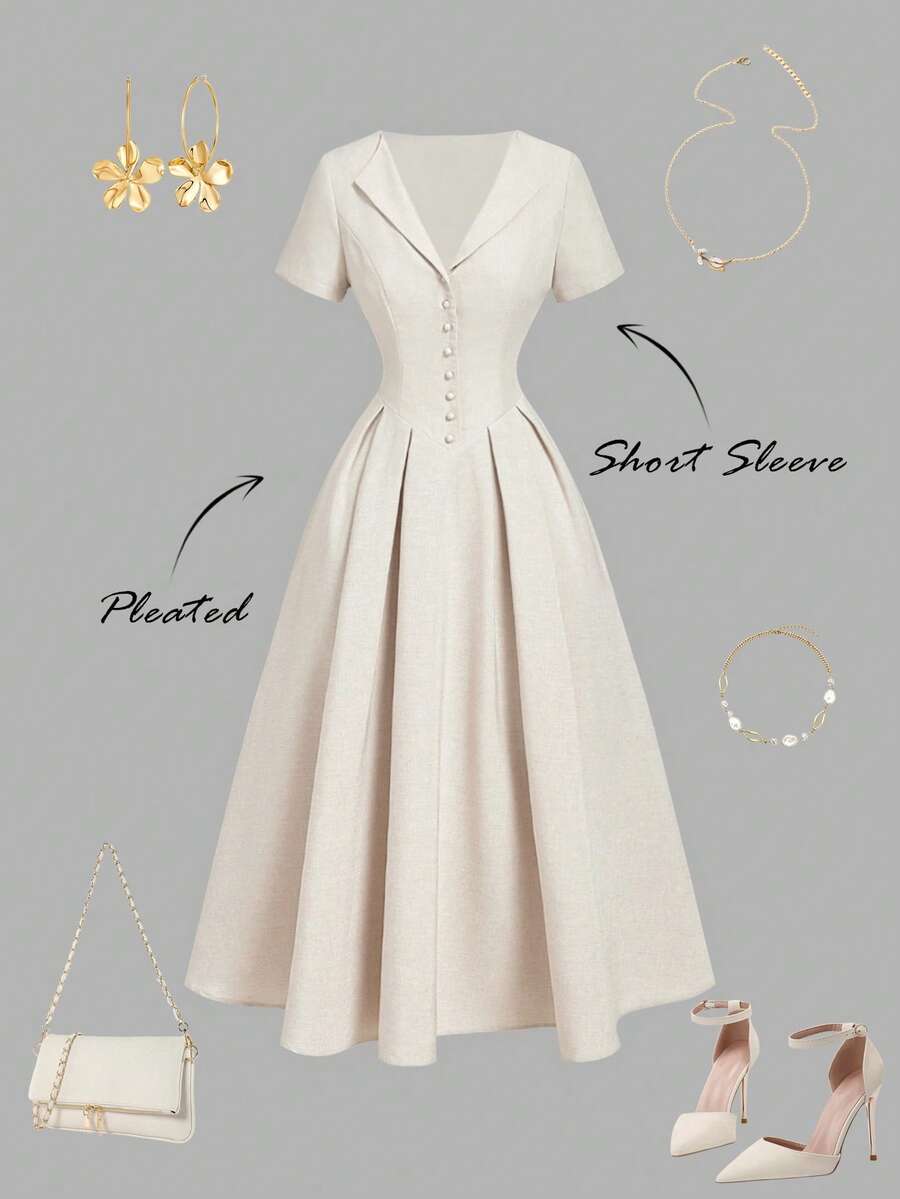 SHEIN MOD فستان أبيكوت متوسط الطول بلون مشمشي