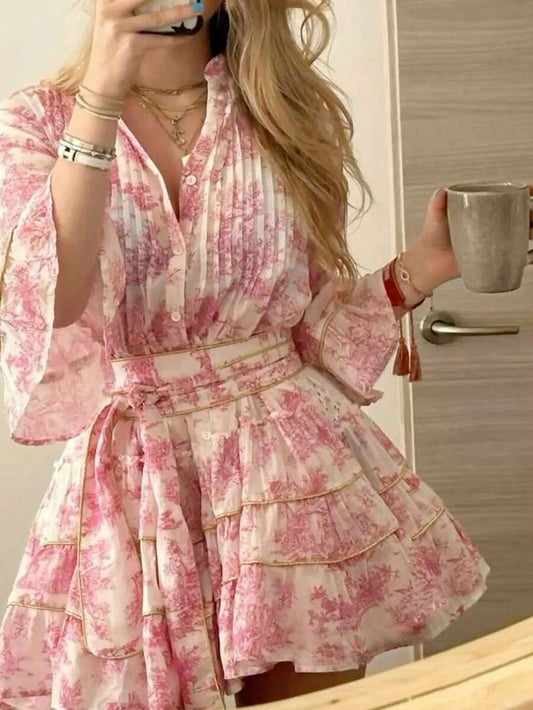 SHEIN INAWLY فستان كاجوال مطبوع بأزرار أنيق