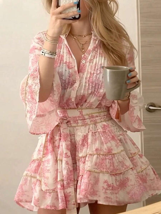 SHEIN INAWLY فستان كاجوال مطبوع بأزرار أنيق