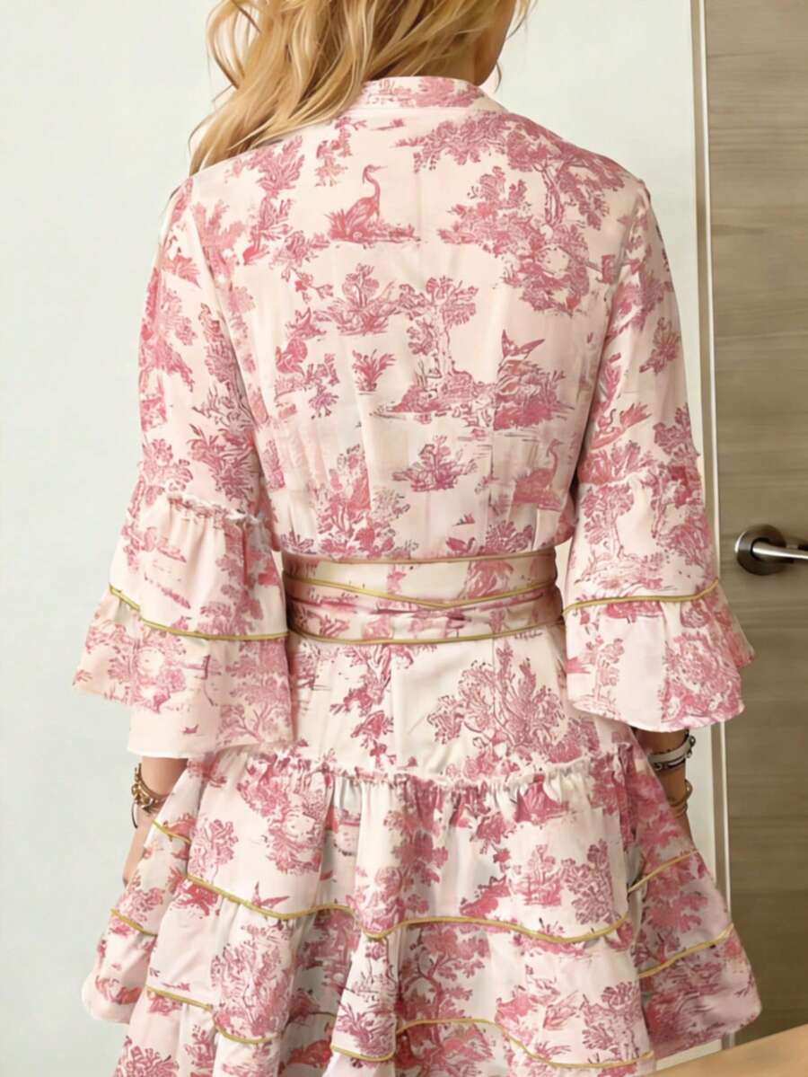 SHEIN INAWLY فستان كاجوال مطبوع بأزرار أنيق