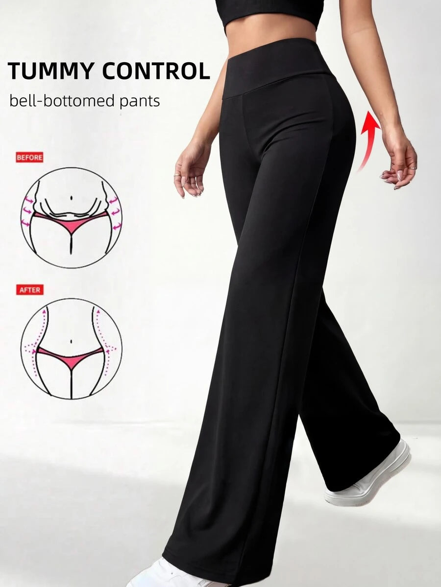 SHEIN بنطلون أسود بخصر عالي بقصة مستقيمة مرن وكاجوال