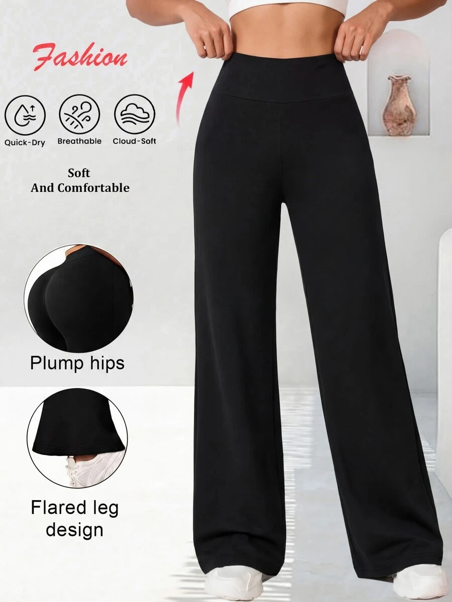 SHEIN بنطلون أسود بخصر عالي بقصة مستقيمة مرن وكاجوال