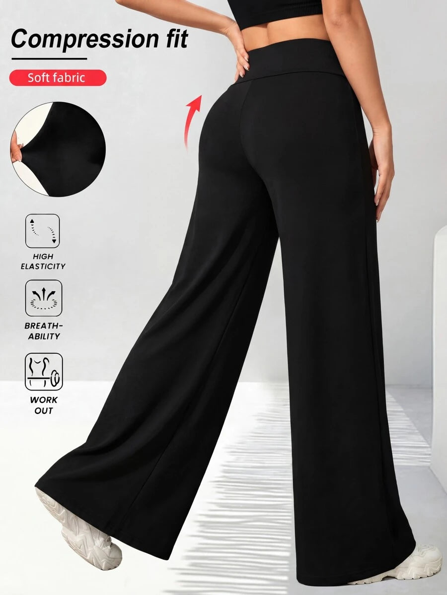 SHEIN بنطلون أسود بخصر عالي بقصة مستقيمة مرن وكاجوال