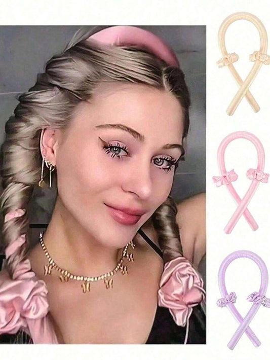 SHEIN مجموعة تجعيد شعر بدون حرارة 5 قطع مع قبعة ساتان وربطات شعر