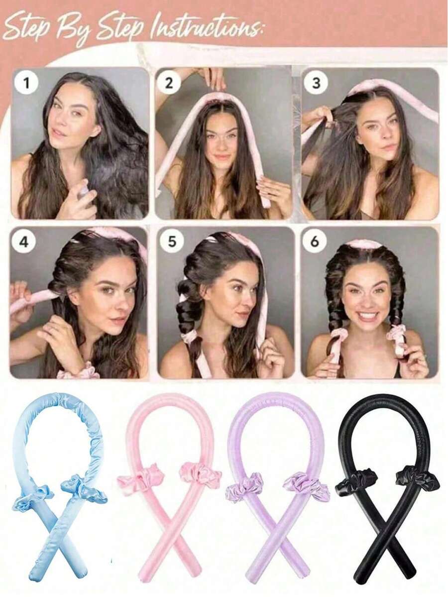 SHEIN مجموعة تجعيد شعر بدون حرارة 5 قطع مع قبعة ساتان وربطات شعر