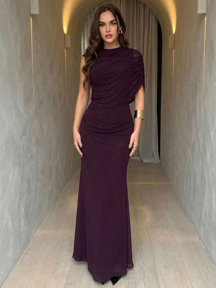 SHEIN Firerie فستان أنيق رسمي بلون بني مخاوي