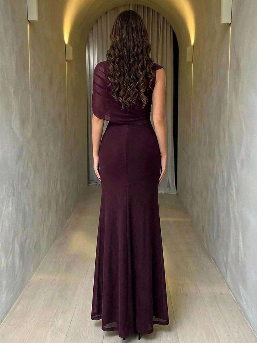 SHEIN Firerie فستان أنيق رسمي بلون بني مخاوي