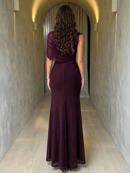 SHEIN Firerie فستان أنيق رسمي بلون بني مخاوي