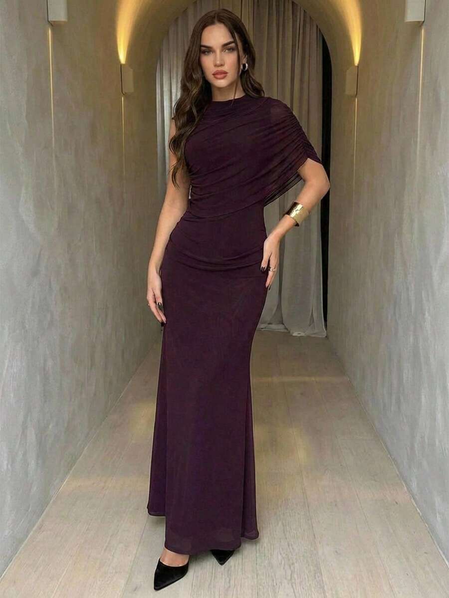 SHEIN Firerie فستان أنيق رسمي بلون بني مخاوي