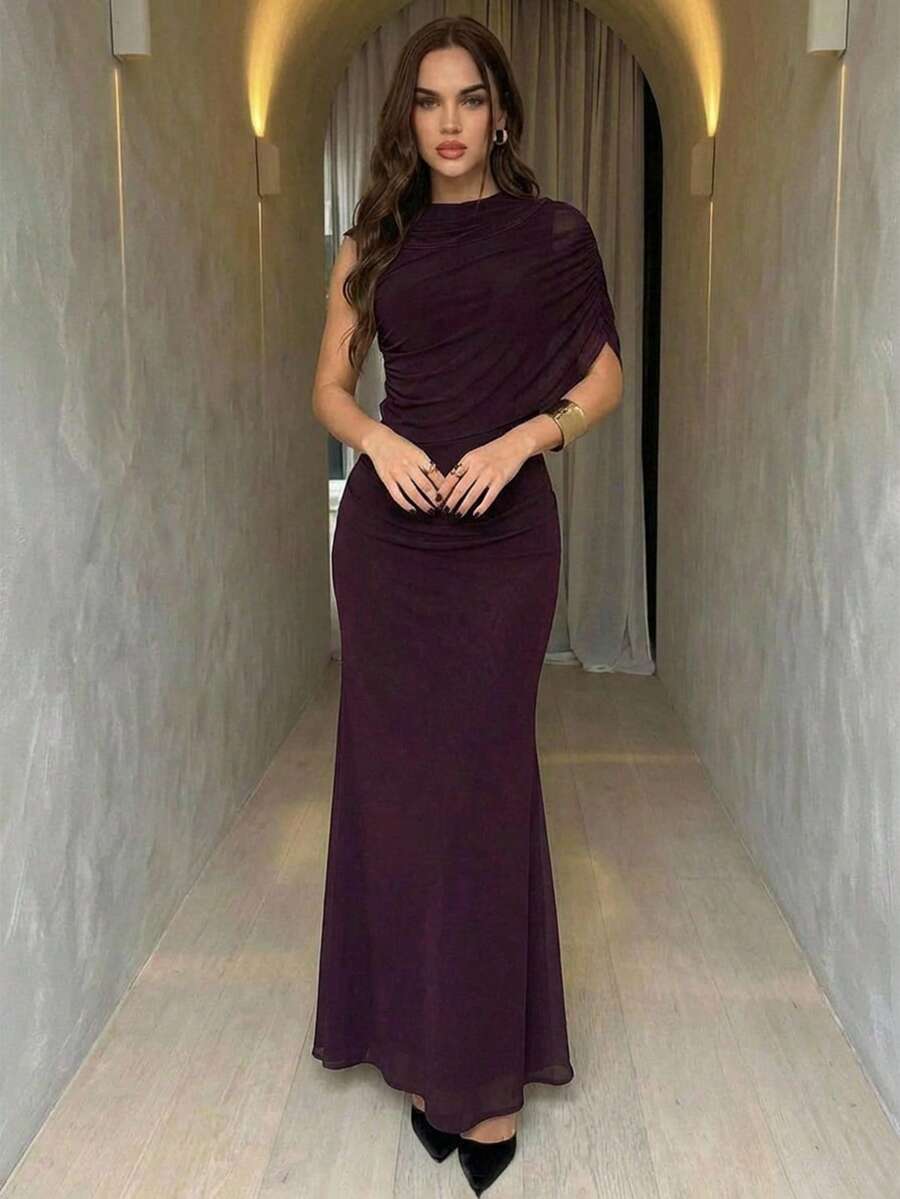SHEIN Firerie فستان أنيق رسمي بلون بني مخاوي