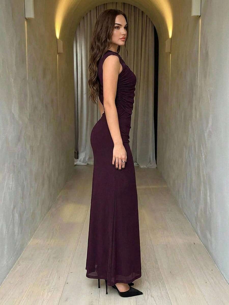 SHEIN Firerie فستان أنيق رسمي بلون بني مخاوي