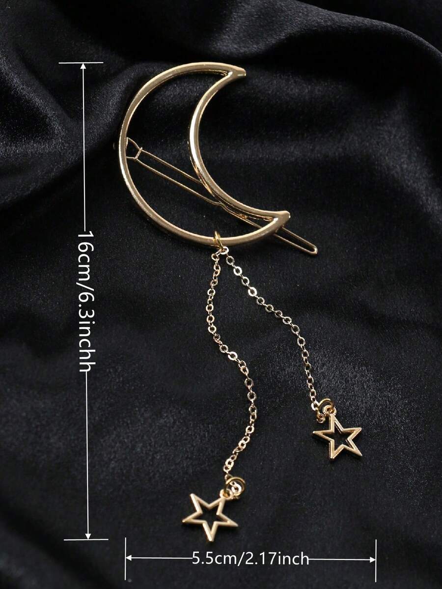 SHEIN مشبك شعر ذهبي بتصميم قمر ونجوم