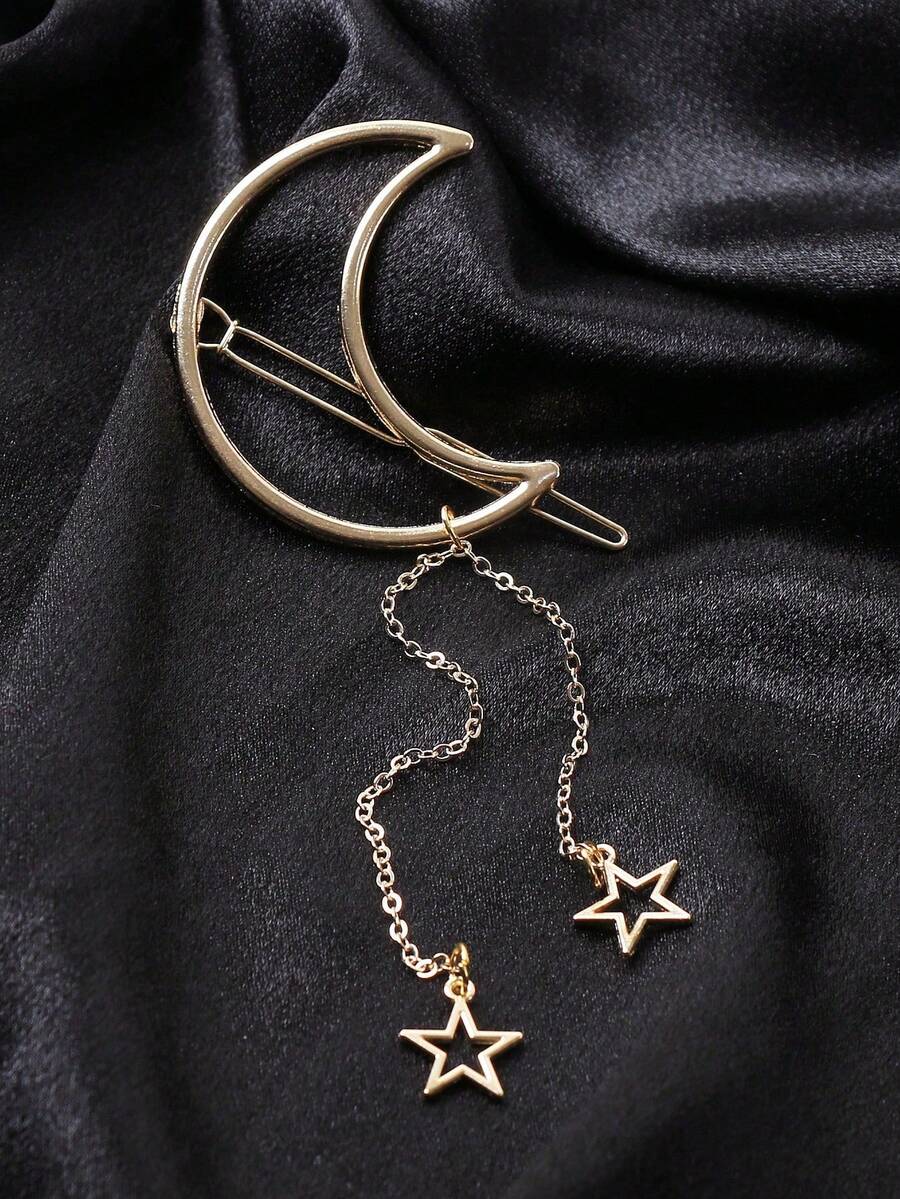 SHEIN مشبك شعر ذهبي بتصميم قمر ونجوم