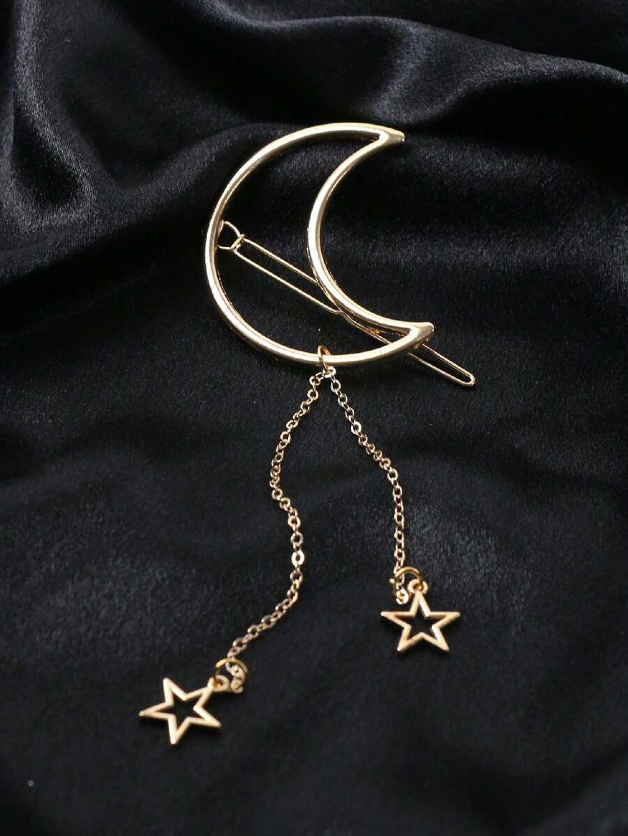 SHEIN مشبك شعر ذهبي بتصميم قمر ونجوم
