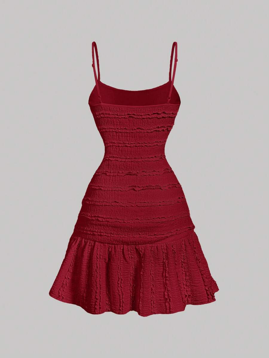SHEIN MOD فستان محبوك بلون الكرز الأحمر بحمالات دانتيل