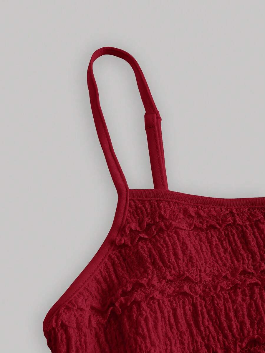 SHEIN MOD فستان محبوك بلون الكرز الأحمر بحمالات دانتيل