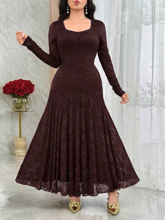 SHEIN Modelyn فستان كوكتيل أنيق بياقة مربعة وخصر مشدود