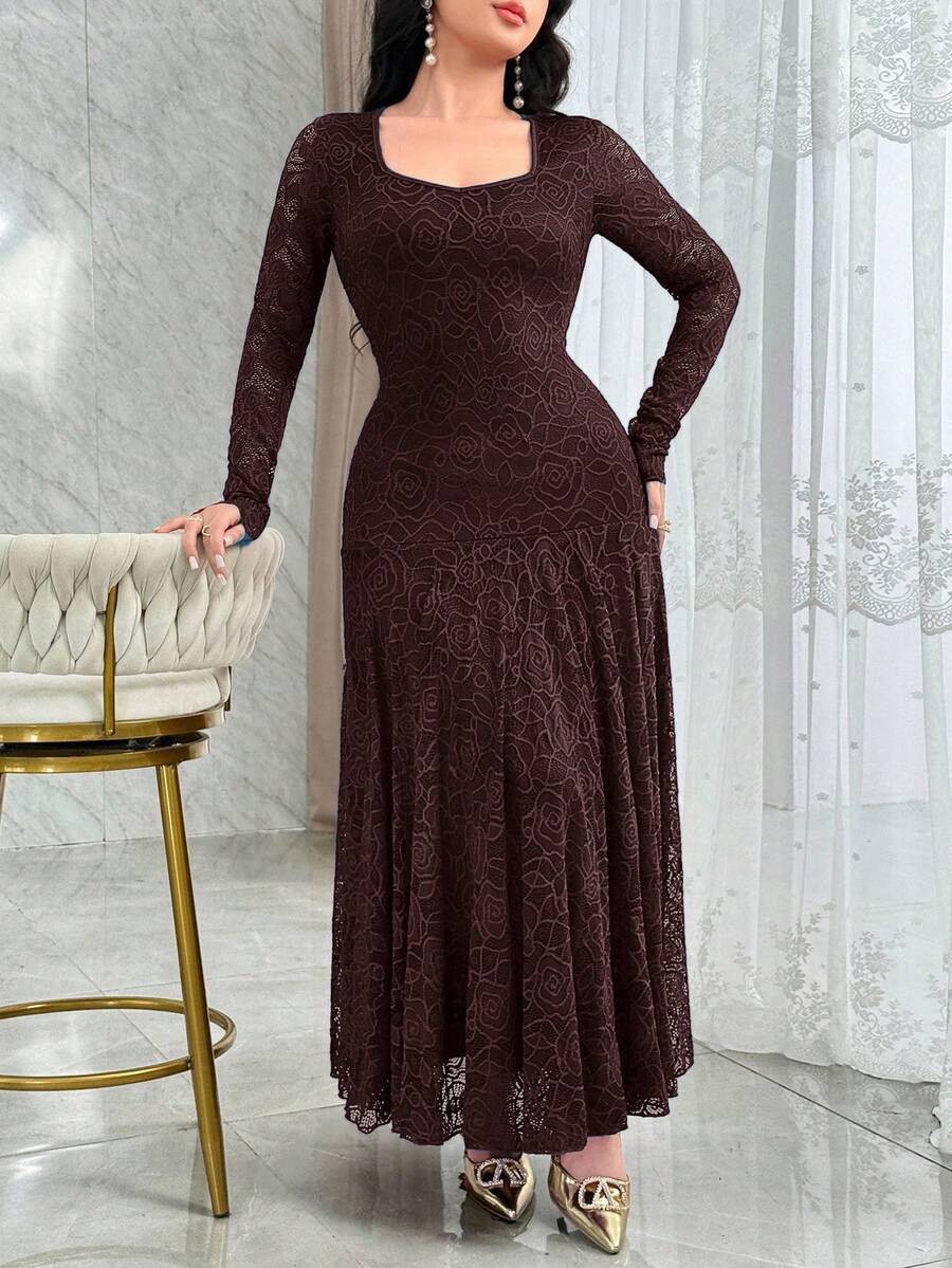 SHEIN Modelyn فستان كوكتيل أنيق بياقة مربعة وخصر مشدود
