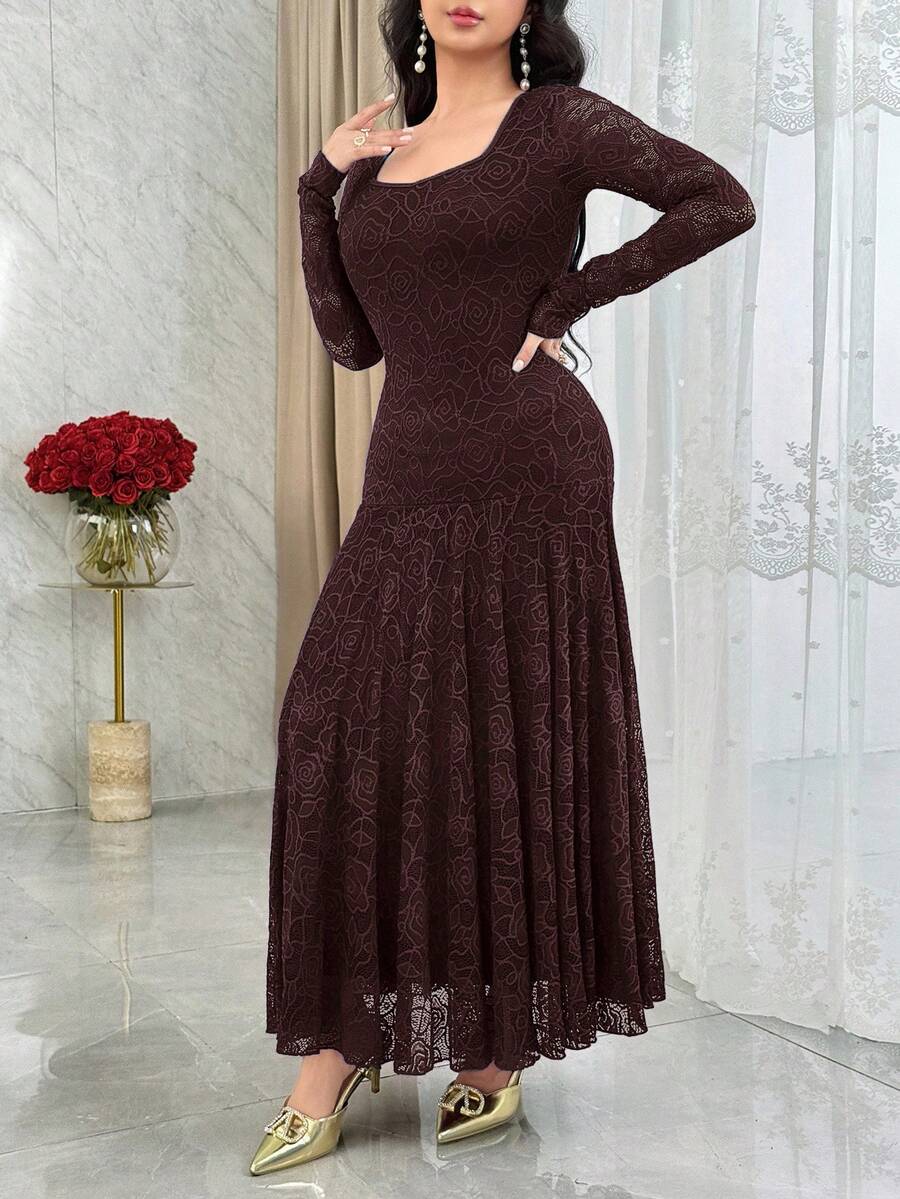 SHEIN Modelyn فستان كوكتيل أنيق بياقة مربعة وخصر مشدود