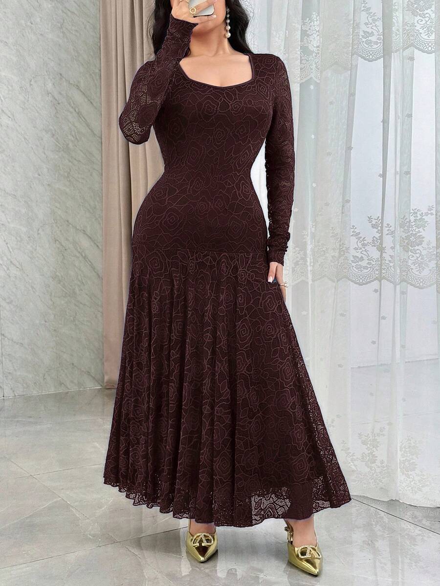 SHEIN Modelyn فستان كوكتيل أنيق بياقة مربعة وخصر مشدود