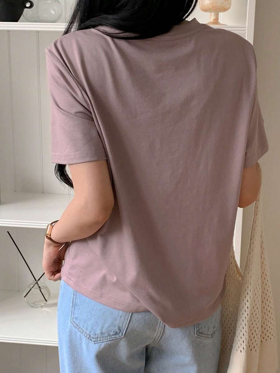 SHEIN DAZY تي شيرت كاجوال فضفاض بطبعة زهور بلون أرجواني