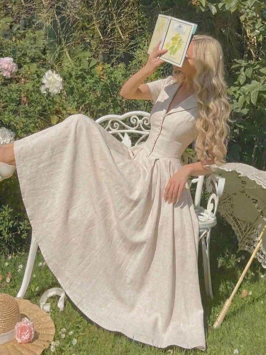 SHEIN MOD فستان أبيكوت متوسط الطول بلون مشمشي