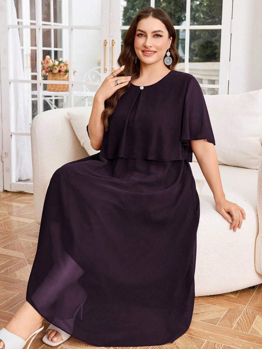 SHEIN Modelyn فستان للمقاسات الكبيرة بياقة مستديرة ولون أرجواني