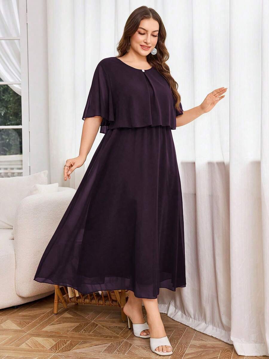 SHEIN Modelyn فستان للمقاسات الكبيرة بياقة مستديرة ولون أرجواني